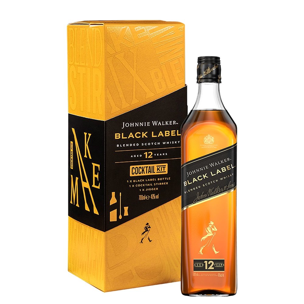 Уиски Johnnie Walker - Black Label, 12 годишно, 0.7л коктейл комплект